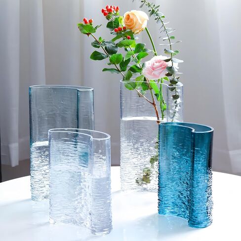 2.8lb Heavy Glass Vase,Blue Vase for Home Decor,Glass Flower Vase Decorative,Unique Vase for Flower 8.3" H,Art Decor Vase in Saudi Arabia
