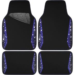 CAR PASS Bling Diamond Car Floor Mat Shining Rhinestones Carpet, Sparkly Glitter Crystal Anti-Slip PVC Heel Pad Automotive Universal Fit for SUV Sedan Car Van, 4pcs for Girl Cute Women, Black Red