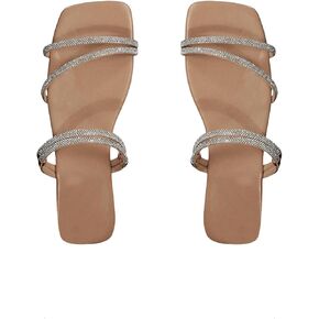 GORGLITTER Women's Rhinestone Flat Strappy Sandals Dress Open Toe Slip on Slide Sandals