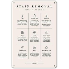 Laundry Stain Removal Fabric Care Guide Metal Tin Sign Wall Decor Laundry Sign for Home Laundry Room Decor Gifts Tin Sign Home Decor Home Art Metal Signs Wall Art Wall Decor Poster 8 * 12 in