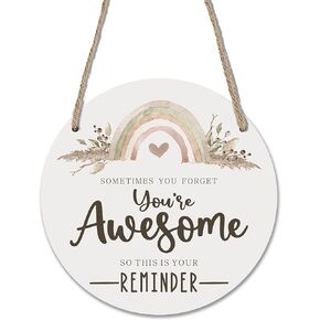 Boho Wooden Sign for Front Door - You're awesome - Inspirational House Welcome Sign, Positive Round Wood Hanging Sign for House Home Decor, Housewarming Gifts 10 Inches- B06