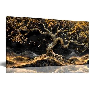 Gold Trees Canvas Wall Art for Living Room - Black Art Wall Decor for Bedroom - Office Artwork Wall Decor Size 20" x 40"