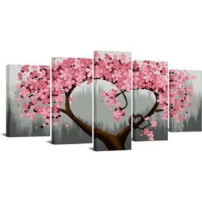 sechars - Pink and Grey Wall Art Decor 5 Piece Flower Tree Painting Canvas Prints Modern Blossom Floral Pictures Framed Ready to Hang