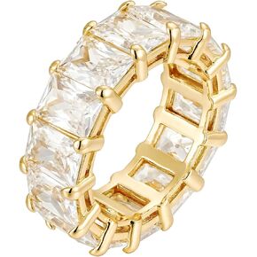 18K Gold Baguette Eternity Ring - Gold Eternity Band with White Zircon Stones - Baguette Rings for Women - Dainty Wedding Band - Ashley Ring by Malibu
