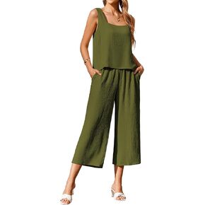 Ekouaer Women's Pajamas Set Sleeveless Lounge Sets Square Neck Tank Top Wide Leg Pants Matching Sets