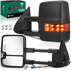 YHTAUTO Power Car Towing Mirrors for 03-07 Silverado Sierra, Tahoe, Yukon(XL), Suburban, Avalanche, Power Adjusted Heated, Arrow & Turn Signal & Backup Lights Telescoping Hitch Driver Passenger Side