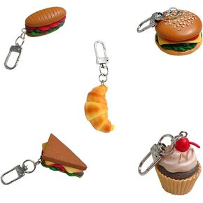 5pcs Mini Food Keychains Handmade Bread Keychain PVC Simulation Croissant Sandwich Hamburg Cupcake Keyring Funny Charm Keychain