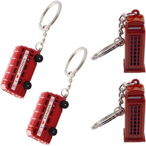 STOBOK Car Mirror Hanging Accessories 4pcs Key Chain Metal Double Deck Bus Telephone Booth Key Ring Holder for Travel London Souvenir Gifts(Red Wallet Keychain