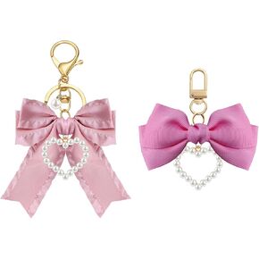 SMUOBT 2Pcs Bow Keychain for Women Pearl Keychain Car Key Chain Purse Keychain Bow Keychain with Pearl Charm