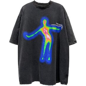 Vamtac Oversized Graphic T Shirts for Men Graphic Tees Black Shirt Y2k Vintage Rapper Acid Wash Tshirt Streetwear