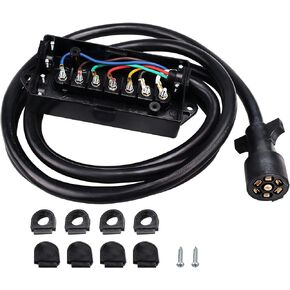 سلك مقطورة بطول 11 قدمًا بـ 7 اتجاهات مع صندوق توصيل - حزام أسلاك توصيل موصل مقطورة ذو 7 سنون - كابل سلك نحاسي ذو 7 شفرات للمركبات الترفيهية والمعسكرات والمقطورات ومركبات السحب (11 قدمًا مع صندوق التوصيل) in Kuwait