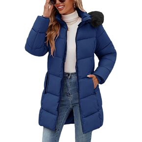 Womens Winter Coats Puffer Down Parka Thicken Warm Hooded Jacket Fleece Lined Outwear with Removable Faux Fur Hood