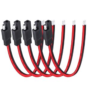 14AWG SAE to Bare Wire SAE Extension Cable SAE Quick Connector Disconnect Plug SAE Power Automotive Extension Wire Solar Panel SAE Plug for Automotive, RV, Motorcycle Cars Tractor（5-Pack）