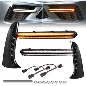 المصد الأمامي لشبكة شواء أضواء LED بدوره إشارة الضوء النهار تشغيل أضواء أضواء الطوارئ مصابيح متوافقة مع 2020 2021 2022 2023 تشيفي كورفيت C8 ستينغراي كوبيه الملحقات