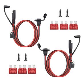 2 Pack SAE Quick Connector Harness Cable, SAE Adapter Male to Female Plug, 1.8FT / 14AWG wit 6PCS 10A Fuse SAE Extension Cord