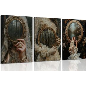 Dark Academia Canvas Wall Art Moody Gothic Victorian Antique Painting Pictures Wall Decor Vintage Women Halloween Aesthetic Poster Prints for Bedroom Living Room Scene Home Decoration