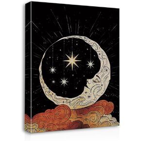 Tarot Starry Night Sun and Moon Cloud Demon Eye Canvas Wall Art Prints Artwork Signs Framed for Home Porch Wall Decor Bedroom Living Room Decor,11X14 inch Set Of 3,Girls Tarot Astrology Lovers Gifts