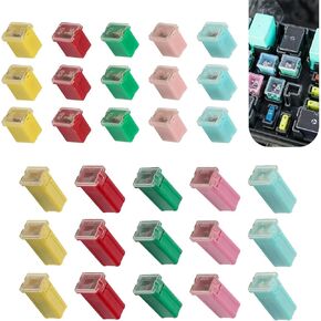 30 PCS Car Fuse Combination Kit, Long + Short 20A 30A 40A 50A 60A Fuses with Quick Identification Marks, Fireproof Plastic Housing + Copper Alloy Fuse, Universal for Cars Boat (Multicolored)