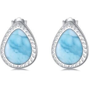 JKR S925 Sterling Silver Stud Earrings Opal/Moonstone/Larimar/Turquoise Earrings Teardrop Natural Gemstone Earrings Studs Jewelry Birthday Christmas Gifts for Women Her Mom