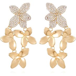 GUESS Goldtone كريستال حجر الأزهار الخطي انخفاض الأقراط