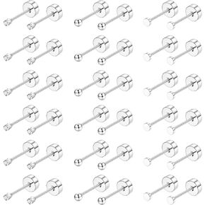 Small Flat Back Earrings for Women Men - Hypoallergenic 14K Gold Plated Surgical Steel Screw Flat Back Stud Earrings Tiny Cartilage Earring Sets For Multiple Piercing 2/3/4mm 18pairs