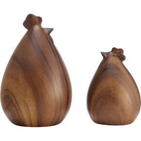 Danya B Hona Set of 2 Modern Abstract Walnut Finish Tabletop Hen Chicken Sculpture Figures