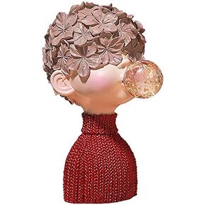 Resin Statue Figurine Bubble Boy Sculpture Lovely Boy Sculpture Desktop Ornaments for Home Office Decoration - Red