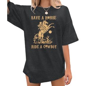 Cowgirl Shirts for Women Oversized Western Cowboy Graphic T-Shirt Rodeo Country Concert Short Sleeve Tops