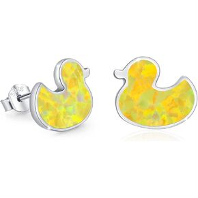 TUGHRA Duck Earrings for Women Sterling Silver Cute Opal Studs Earrings Hypoallergenic Opal Duck Stud Earrings Small Duck Jewelry Gifts for Daughter Granddaughter