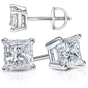 Supreme Realistic Princess Cut NSCD Simulated Diamond Solitaire Earrings Earstuds Screw Back Solid 925 SIlver Platinum Plated 1 2 Carats different sizes 5mm 6mm 7mm