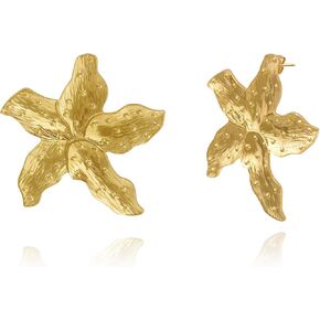 Large Flower Ear Stud Earrings Stainless Steel 18K Gold Plated Floral Plant Geometric Boho Bohemian Vintage Earrings,Elegant Trendy Statement Earrings Non Tarnish Jewelry for Women