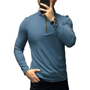 Fioboc Men's Half Zip Mock Neck Tee SmoothBlend Long Sleeve T-Shirt Quick-Drying Solid Smooth Top T-Shirt S-4XL in Kuwait