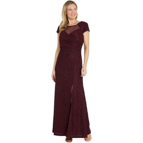 NIGHTWAY Long Glitter Knit Dress W/Sweetheart Neckline and High Slit
