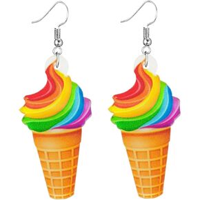 Funny Cute Weird Rainbow Earrings for Women Creative Rainbow Butterfly Sunflower Pencil Acrylic Dangle Earrings Ice cream Mushroom Frog Colorful Earrings for Women Gifts