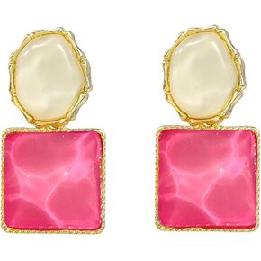 Green Geometric Statement Earrings for Women Unique Dangle Earrings Large Drop Earrings Gold Stud Earring Prom Jewelry for Women