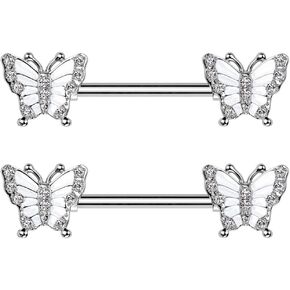 Pierced Owl 14GA 316L Stainless Steel CZ Crystal Butterfly Nipple Barbells, Sold as a Pair