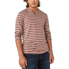 Lucky Brand Men's Venice Burnout Stripe Long Sleeve Notch Neck Tee