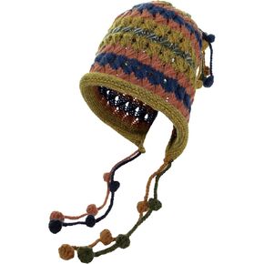 Handmade Knitted Pom Beanie Hat Winter Warm Multicolor Christmas Style, Unisex Crochet Cap
