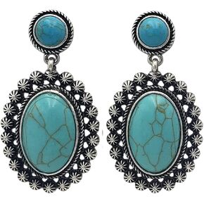 Rosemarie & Jubalee Women's Stunning Vintage Inspired Western Style Semi Precious Howlite Stone Statement Dangle Earrings, 2"
