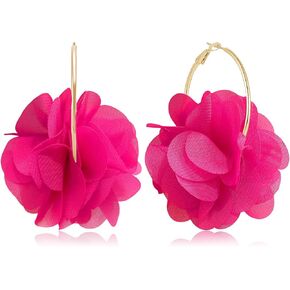 NONQL Bohemian Aesthetic Fabric Flower Lightweight Hoop Earrings Handmade Summer Vacation Valentine’s Day Dangle Drop Earrings For Women Jewelry Gifts