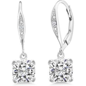 Gem Stone King 925 Sterling Silver Customized and Personalized 7MM Cushion Cut Gemstone Birthstone and White Diamond Dangle Earrings For Women