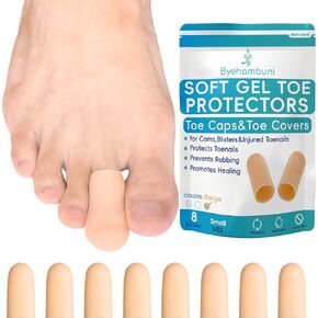 Byehambuni Gel Toe Protectors for Men and Women - 8 Pack Toe Covers - Toe Cap - Toe Sleeves - for Corns, Calluses, Blisters - Protects Toenails, Prevents Rubbing - Beige (Small Size)