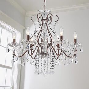 Saint Mossi 6 Light Crystal Chandelier Light Fixture Modern Chandelier Crystal Lighting, French Gold Crystal Raindrop Chandelier for Dining Room,Bedroom,Living Room, H23 x D24