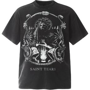 DONCARE Faith Creative Printed Vintage Western Washed Round Neck Pullover Short Sleeve Unisex T-Shirt Black