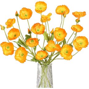 TOCHGREEN Artificial Flowers Silk Poppy Flowers 8pcs Faux Poppies Bouquet with Long Stems for Home Decor Kitchen Wedding Party Table Centerpiece Floral Arrangement Vase Bouquet (Mix Colors, 8PCS)