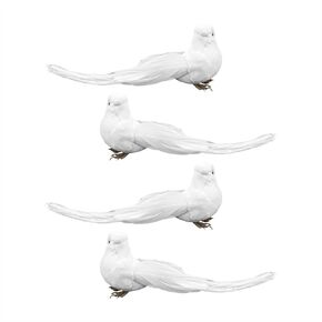 AUEAR, 4 Pack of Artificial Doves Fake Long Tail Foam Feather White Birds with Feet for Home Wedding Decoration