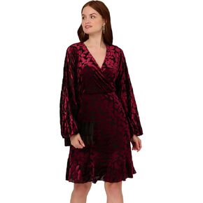 Adrianna Papell Womens Velvet Burnout Short Dress Burgundy/Black 2