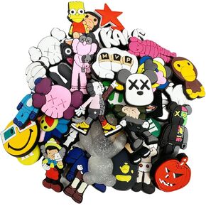 ETHELRED 36 pack Hype Beast Shoe Charms for Bubble Slide Teen Boys Girls, Desinger Cool Murakami Shoe Charms for Men Women