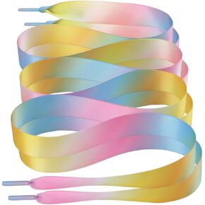 2 Pairs 47" Flat Satin Ribbon Shoelaces Silk Shoestring Wide Shoe Laces for Sneaker Skate Shoes Boots Sport Shoes