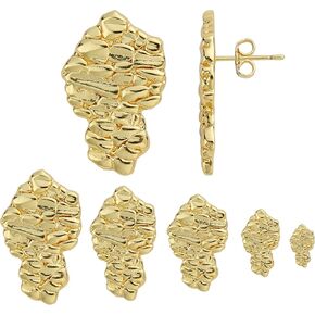 14k Gold Plated Rough Textured Cookie Nugget Stud Earrings For Men/Women Unisex